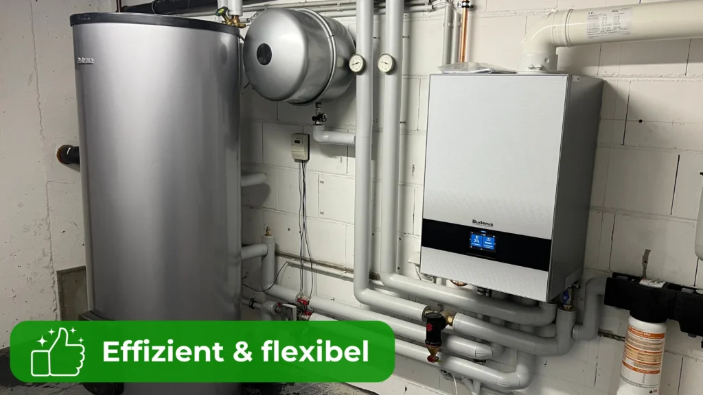Effiziente Gas-Brennwerttherme mit Warmwasserspeicher